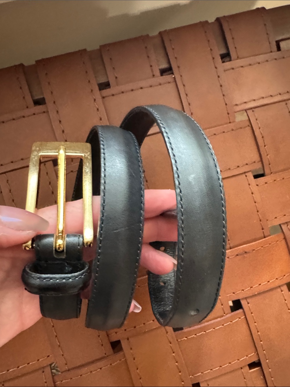 Kenneth Cole Black Leather Belt with Gold Buckle size large